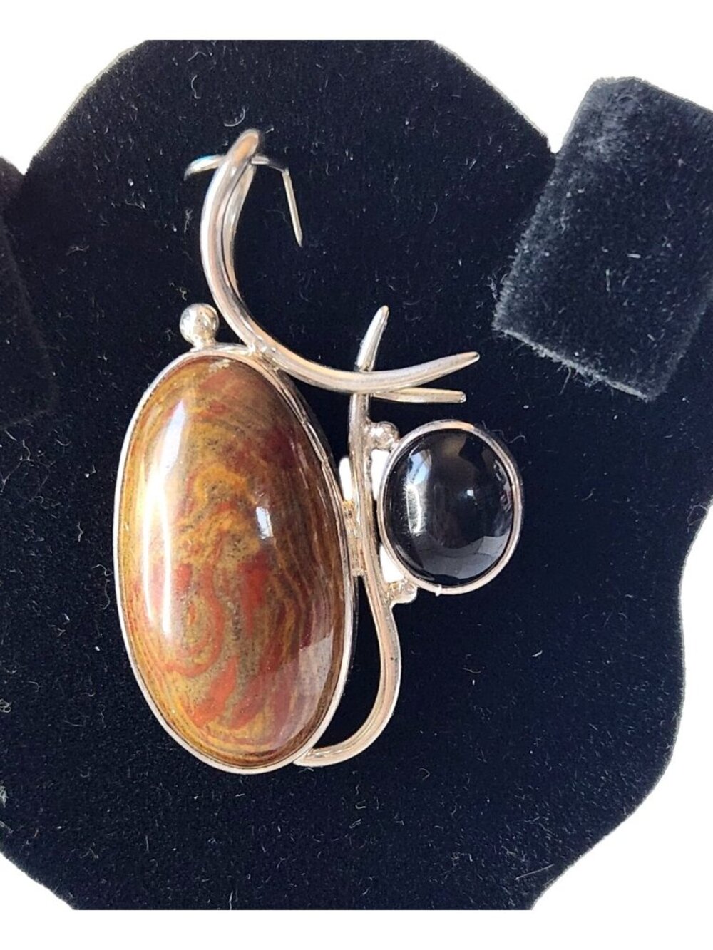 Pendant Jasper & Onyx 13.5 gr 15mm loop 925 Silver  50mm x 30mm - Picture 6 of 9
